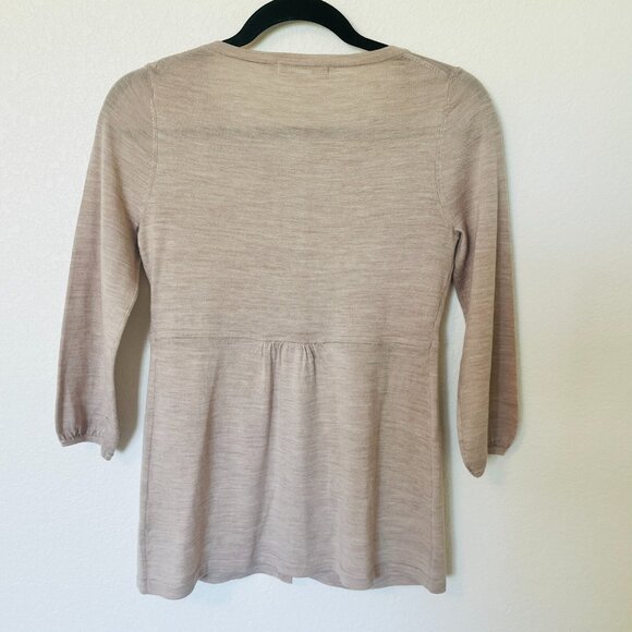Boden US 2 Beige 3/4 Sleeve Peplum Lightweight Cardigan Wool Sweater - Picture 2 of 3